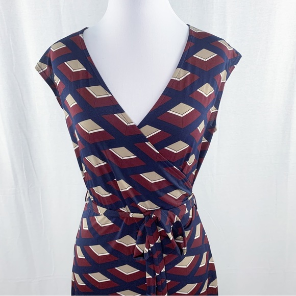 Gilli burgundy & navy blue faux wrap tie waist dress - Picture 2 of 12